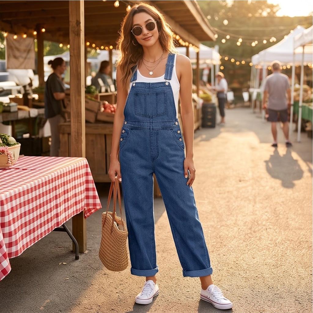 Women's Casual Loose Fit Denim Overalls for Everyday Wear