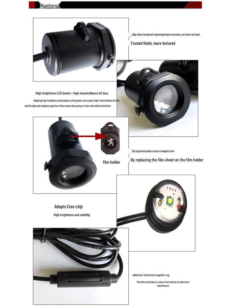 High-Power All-Metal Door Welcome Light for Cars and Motorcycles, 20-40 cm Projection Focal Length
