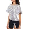 Foreign Trade Order F * 21 L.G.S.P Style Silver Sequined Batwing Sleeve Waist Hugging Irregular Temperament Top