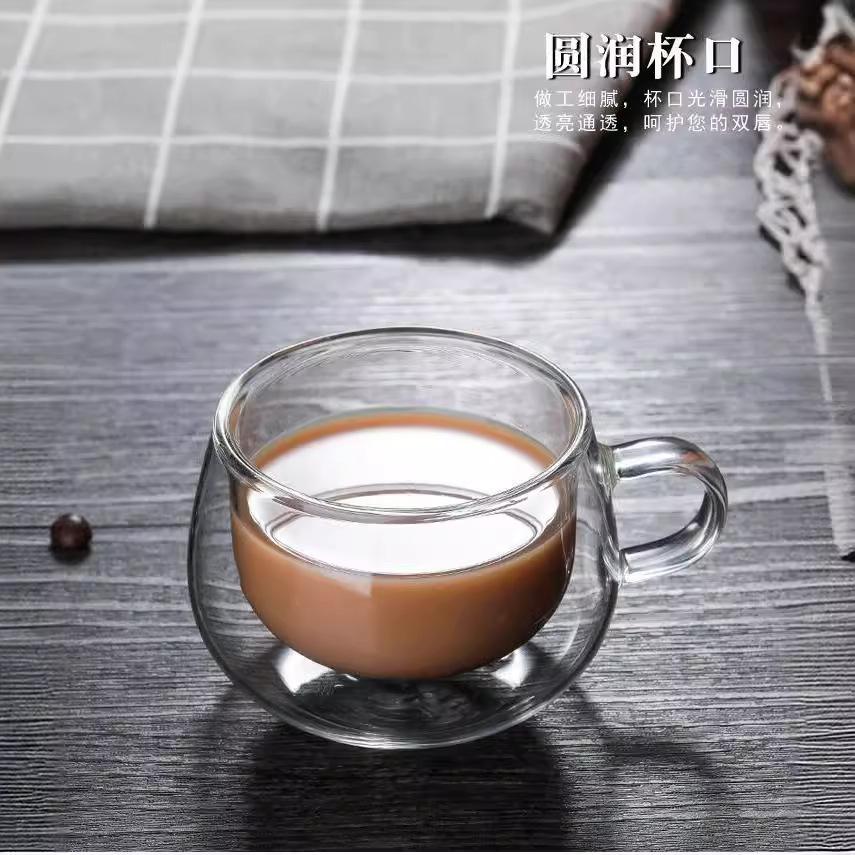 High Borosilicate Double-Layer High Temperature Resistant Glass Household Transparent With Handle Egg-Shaped Milk Cup Coffee Juice Glass