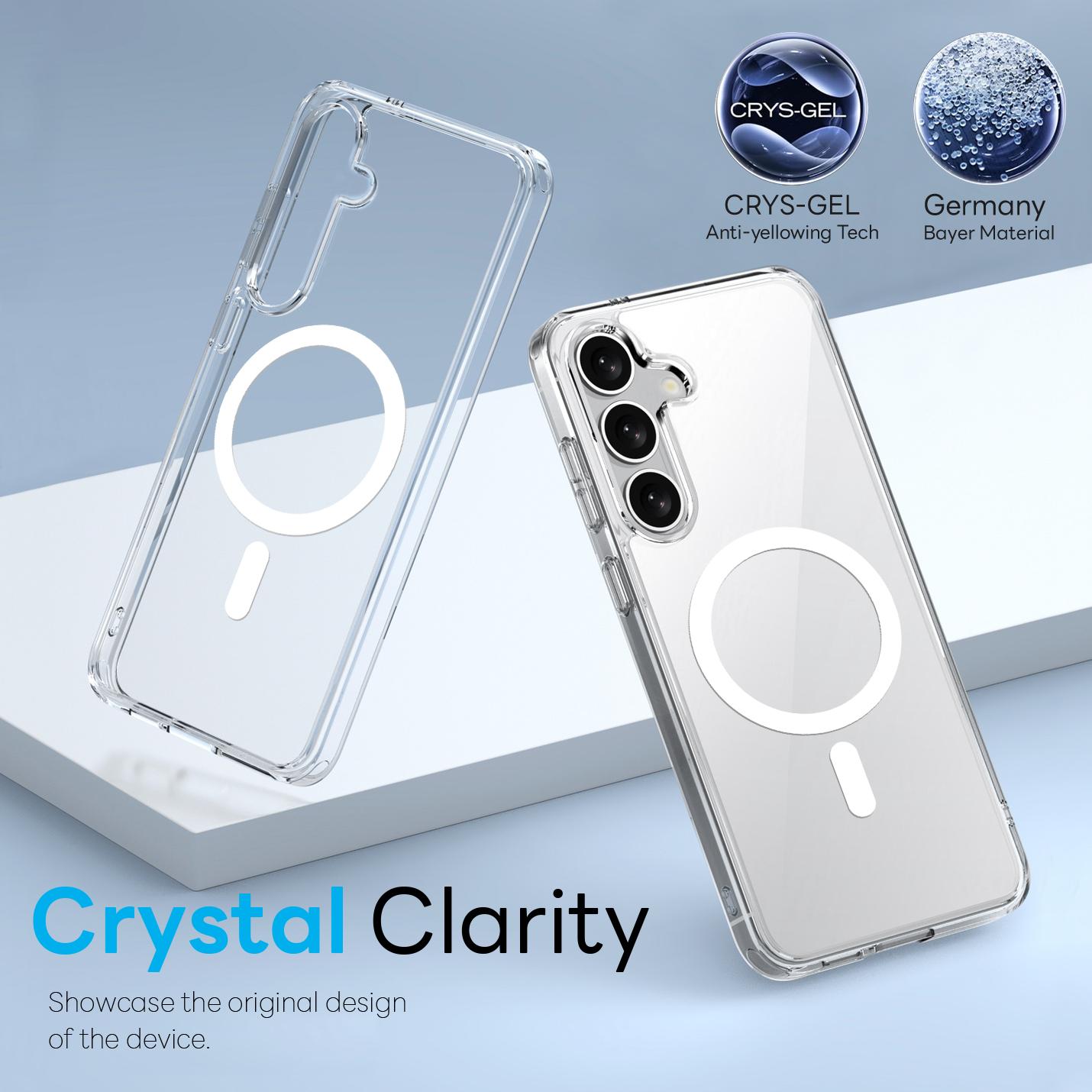 

NORTHJO For Samsung Galaxy S25+ Magnetic Case PC+TPU Phone Cover Set with Tempered Glass Film (Support Fingerprint Unlock) Transparent