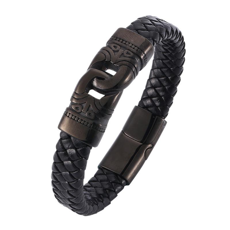 Meier Hip hop stainless steel bracelet handmade braided stainless steel leather bracelet inner ring 165mm [straightened total length 194mm]