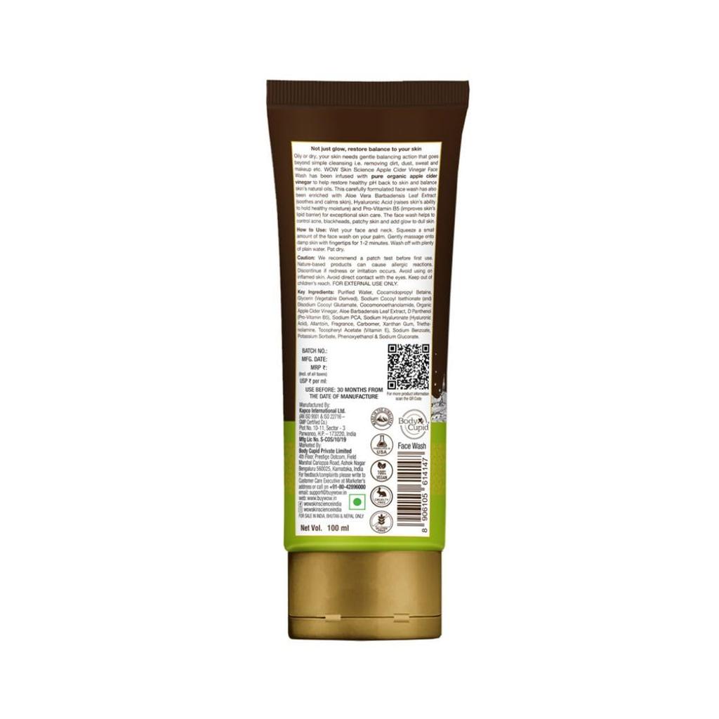 WOW Skin Science Apple Cider Vinegar Foaming Face Wash 100 Ml Deep Cleansing Face Cleanser For Oily Skin Aloe Hyaluron