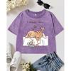 The Cat That Always Wants To Sleep Pattern Print Womens Washed T Shirt Cotton All-Match T Shirts Soft Crop Tops