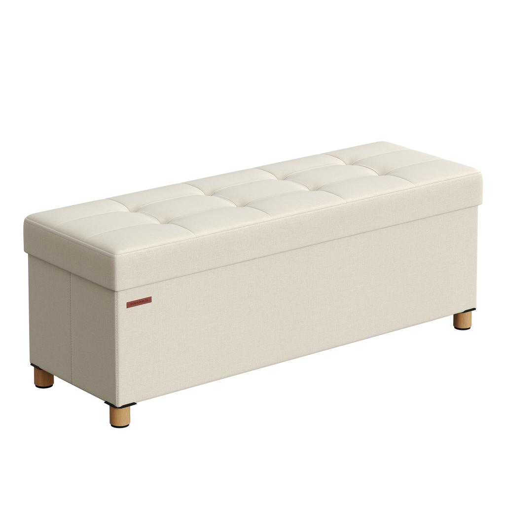 SONGMICS Storage Ottoman Bench, Foldable Ottoman Foot Rest with Legs, End of Bed Bench, Storage Chest, Load up to 300 kg, for Living Room, Bedroom