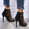 Fashion High Heels Sandals Women 2025 Summer Black Stiletto Modern Shoes Fashion Sexy Peep Toe Designer Sandals Banquet Party Shoes
