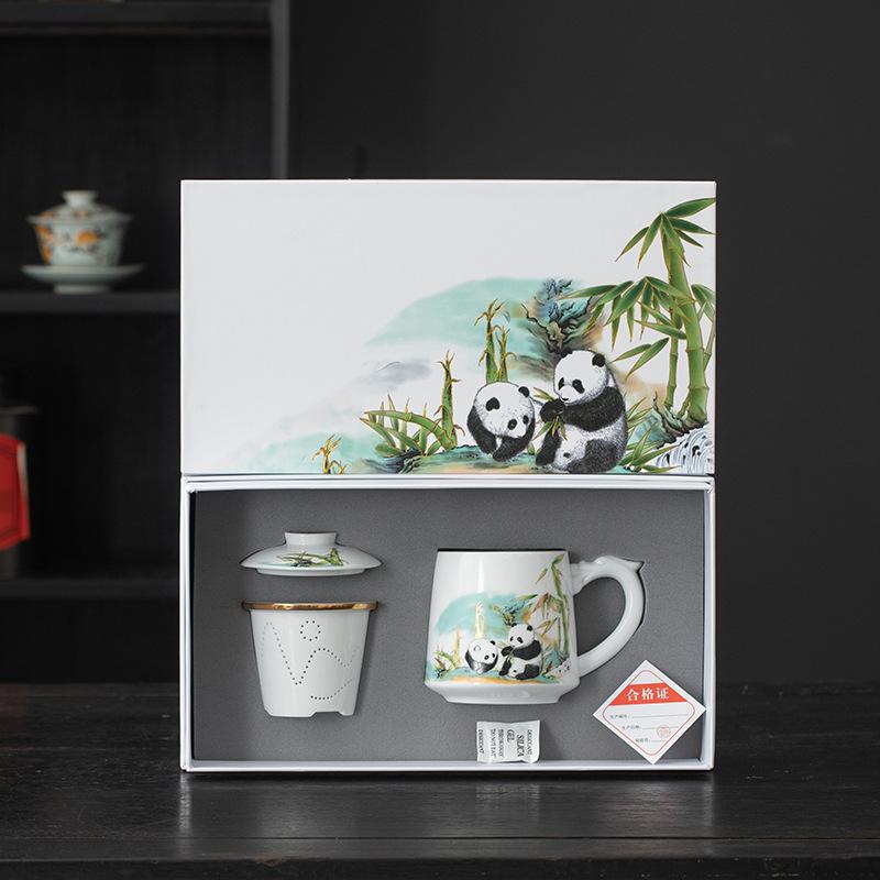 Cute Panda Chinese Kung Fu Tea Sets - Ceramic Tea Pot with Infuser Tea Cup Tea Can Gift Box,Cartoon Panda Tea Set for Business Festival Friend Gifts