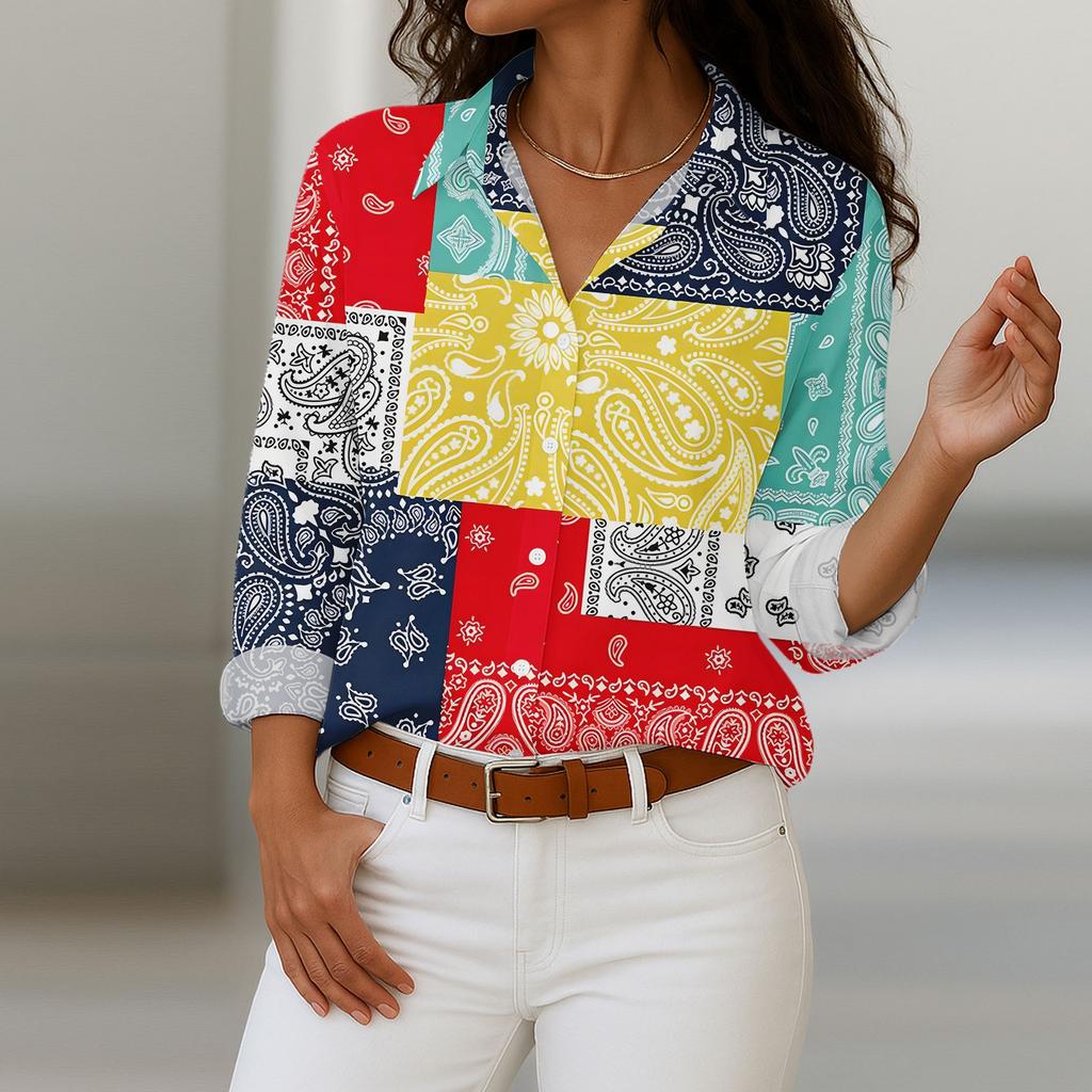 Women's Shirt With Floral Print Buttons, Long Sleeved Casual Regular Shirt  Blouses Casual Plus Size Basic Tops