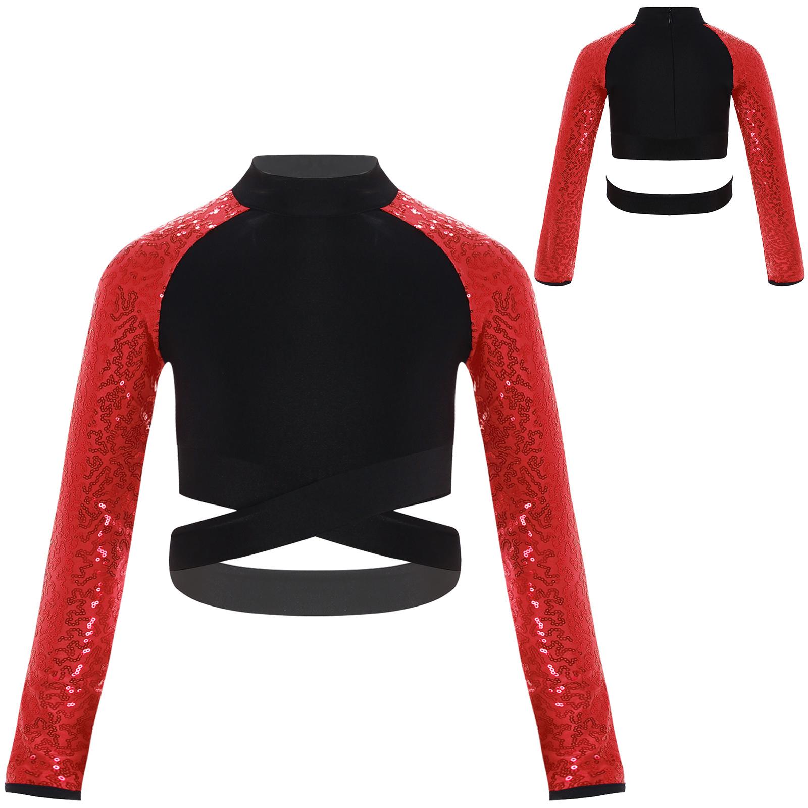 

Дівчата Блискучі паєтки Вирізані короткі топи Джаз Танцювальний Хіп-хоп Костюм Сценічний виступ Танцювальний одяг Спортивний одяг 13-14 Years червоний