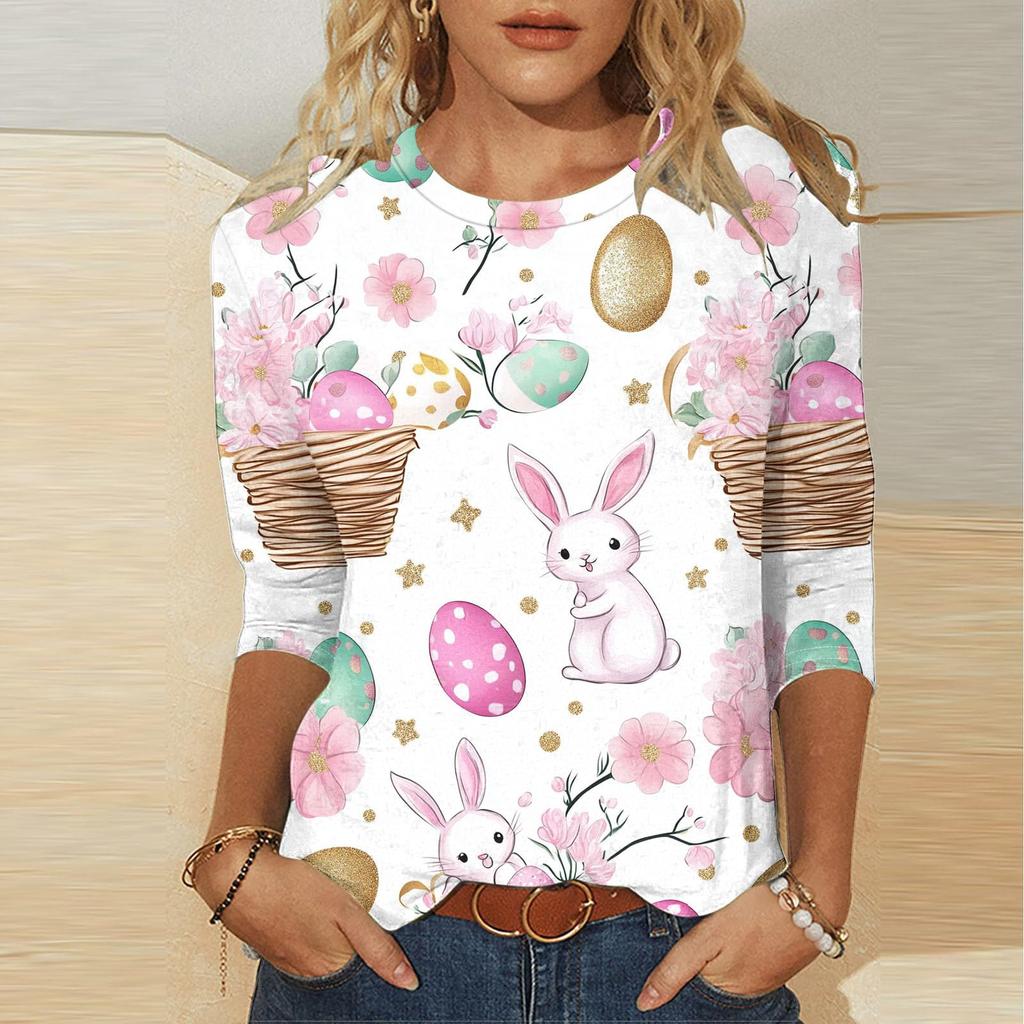 Women's -print loose 7-inch sleeve top