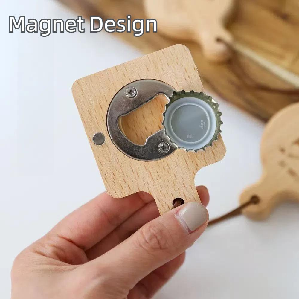 Square Round Beer Opener Wooden Beer Bottle Opener Universal Beer Cap Catche  for Home Kitchen Bar