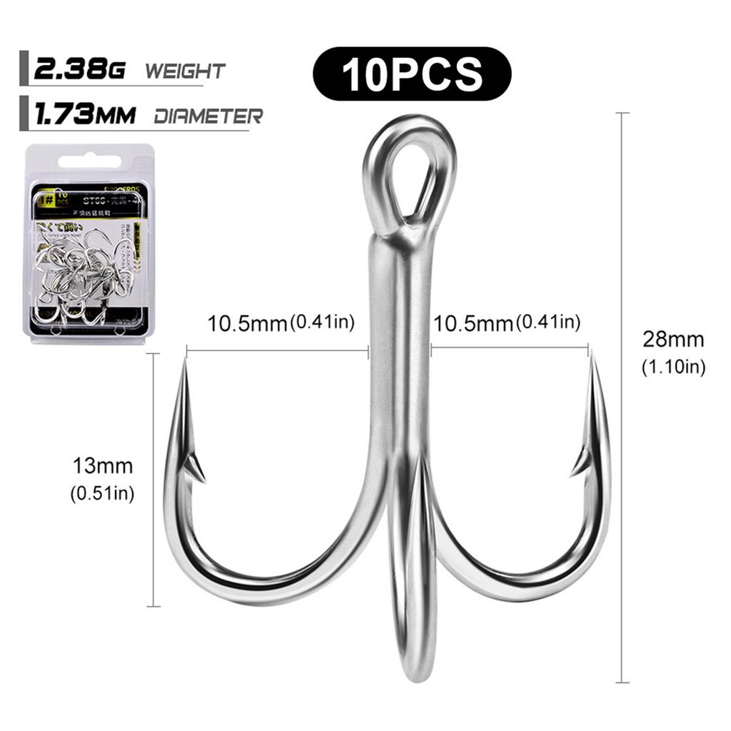 10pcs 4X Strong Treble Hooks Saltwater Freshwater Fishing Hooks with 4X Enhanced Anti-Rust & Sharpness