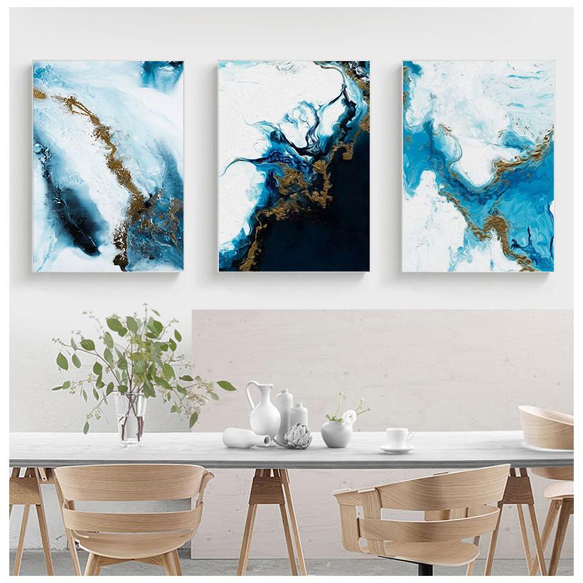 Ocean Blue Abstract Wall Art Picture Canvas Painting Poster Print Decor Wall Art Pictures Living Room Decoration Frameless