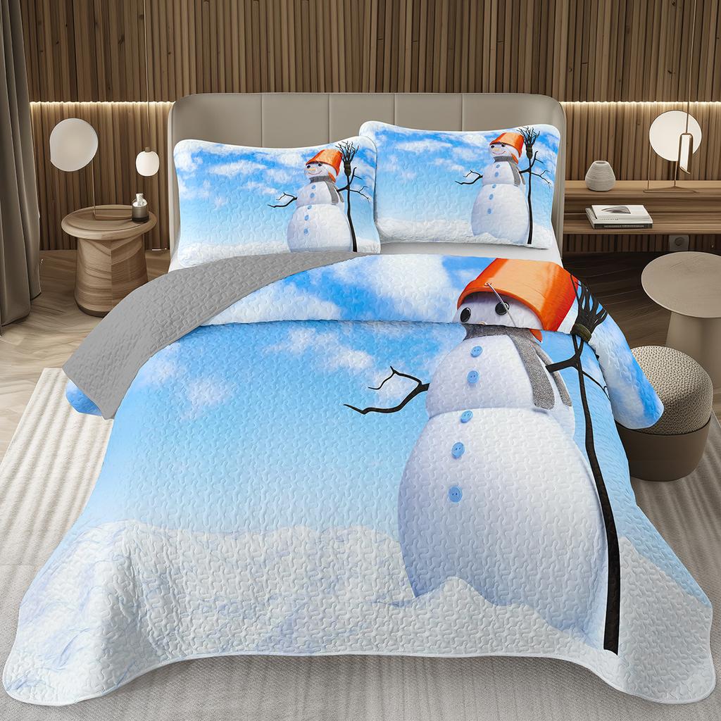 Copriletto Buon Natale, Set Copriletto Pupazzo di Neve Kawaii Queen/Full per Camera da Letto Bambini Ragazzi Ragazze, Set Piumino Tema Natale Cartone Animato