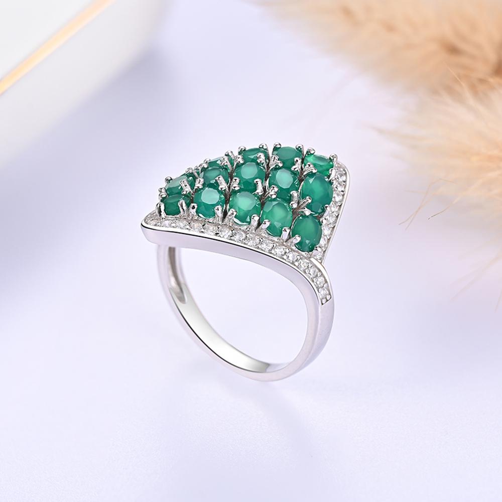 925 Sterlingsilber Damenring hochwertiger natürlicher grüner Achat feiner Schmuck Damenmodeschmuck, Jubiläumsparty-Geschenk