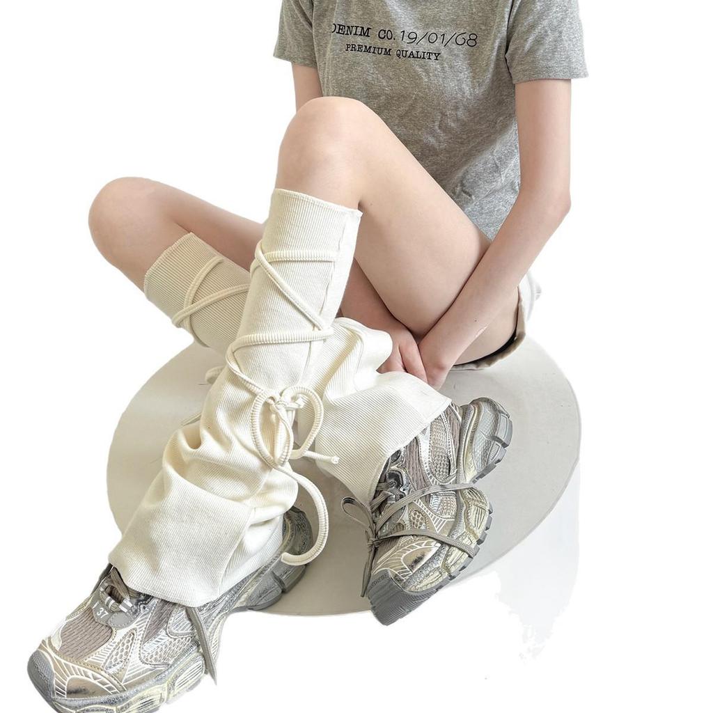 Y2K Harajuku Style Gray Trapezoid Lace-up Leg Warmers for Women