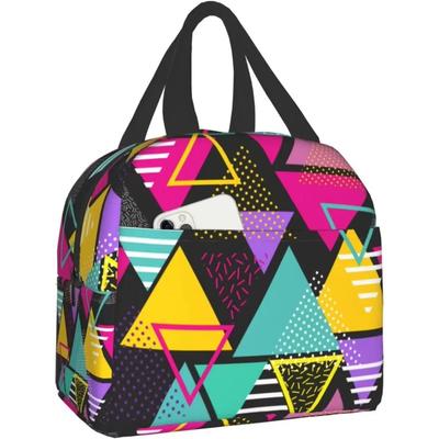 Sac à déjeuner portable style rétro années 80 Sac isotherme fourre-tout réutilisable Boîte à déjeuner pour voyage pique-nique travail randonnée école bureau