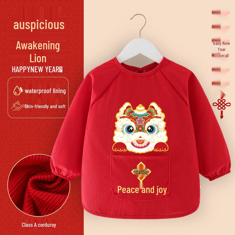 Waterproof Stain-Proof Baby Coveralls: Stylish Long Sleeve Infant Outerwear for Boys & Girls - Perfect for Autumn, Winter, and Chinese New Year.