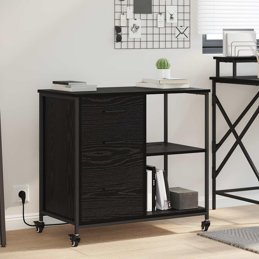 Cabinet with Charging Station Black Oak Effect 76 X 41 X 72 Cm