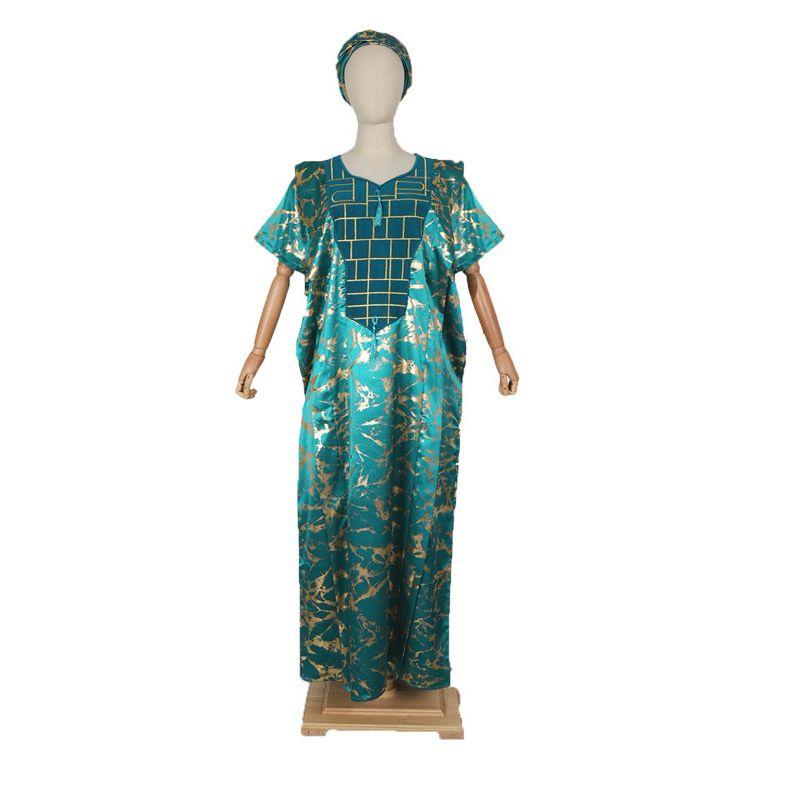 Summer African Indonesian Glossy Fabric Printed Tape Headscarf Short sleeve Robe Loose Women Tassel Dress Dresses