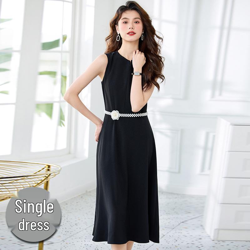 

Платье миди цвета хаки без рукавов с круглым вырезом для женщин - Весна/Лето 2025 Профессиональный стиль светской львицы S чёрный