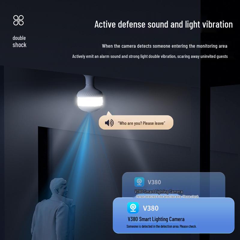 V380 Panoramic E27 Bulb Camera: Wireless WiFi, Mobile Remote, Dual Light, Night Vision, HD Surveillance