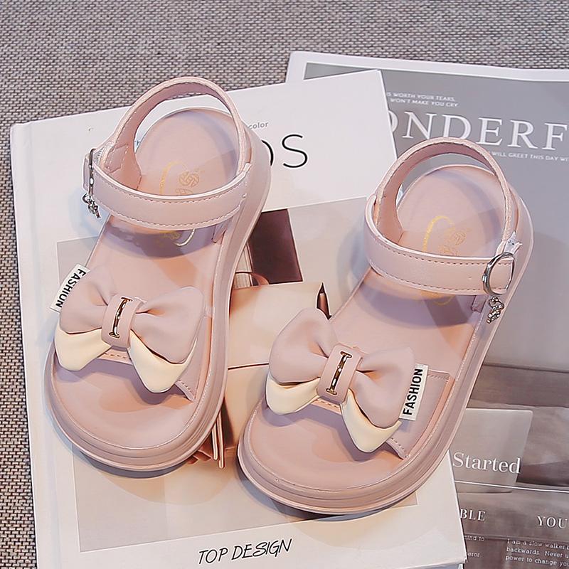 

Kids Casual Sandals Soft Bottom Non-slip Children Beach Shoes Sweet Bows Fashion New Girls Princess Shoes 37