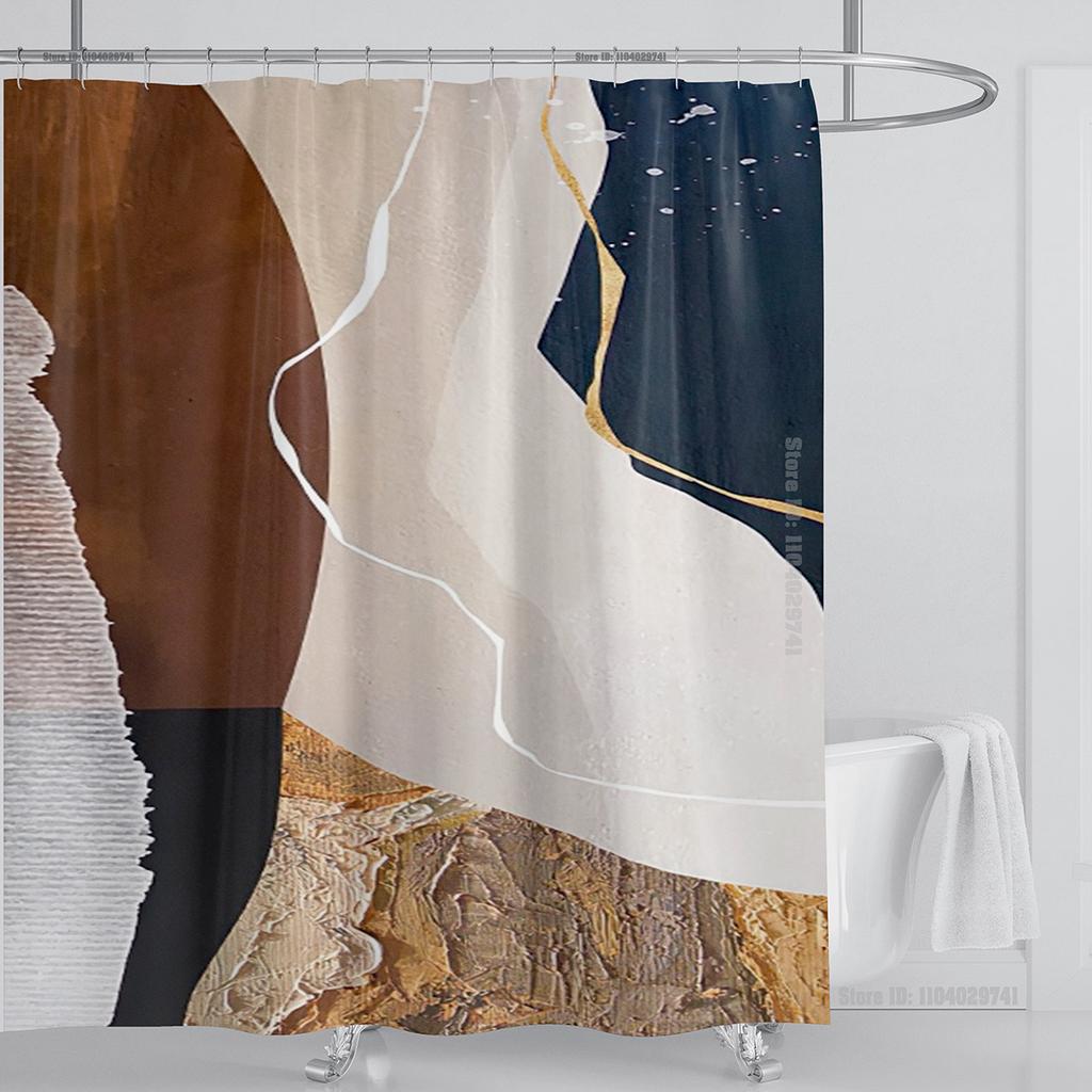 3D-Druck abstrakter Linienkunst-Stil Aquarell Duschvorhang-Set wasserdicht Polyester Badezimmervorhang Heimdekoration mit Haken