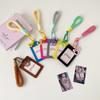 Kawaii PU Leather Card Holder Double Card Slot with Lanyard ID Card Card Holder Photos Protective Cover