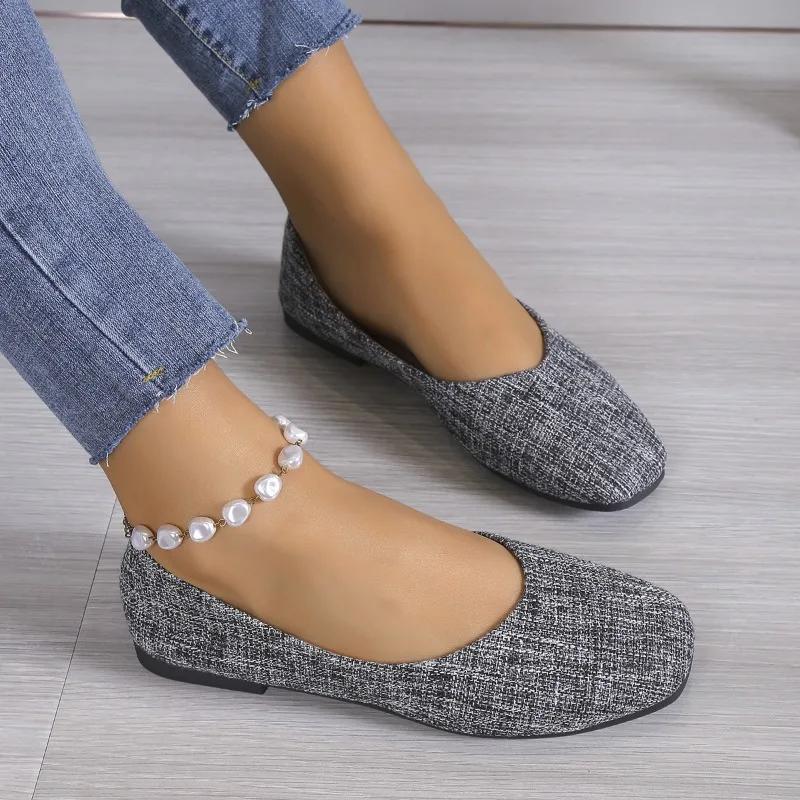 Fashion Spring and Autumn New  Flat Shoes for Women Outwear Solid Color Oversized Shallow Cut Shoes Simple Knitted Comfort Footwear