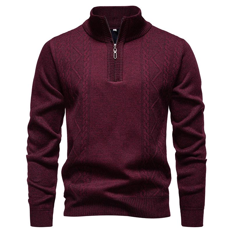 

Men s 2025 Autumn/Winter Half-Zip Casual Pullover Sweater with Velvet Knit M вина червоного кольору