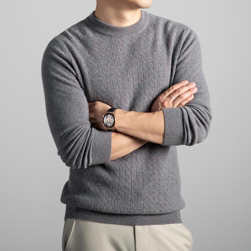 Men's Winter Cashmere Sweater: Fashionable, Warm, Casual Round Neck for All Ages