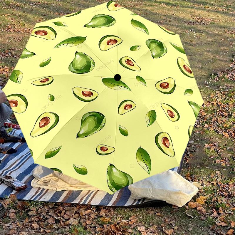 1PC Avocado Leaf Automatic Open/Close Umbrella with Windproof, 8-Rib Sturdy Canopy, Durable Ribs, Fashionable Design, Outdoor Accessory, Fun Prin, Hol