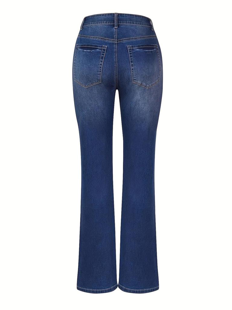 Women's Button-Up Elastic Slim Fit Flared Denim Pants