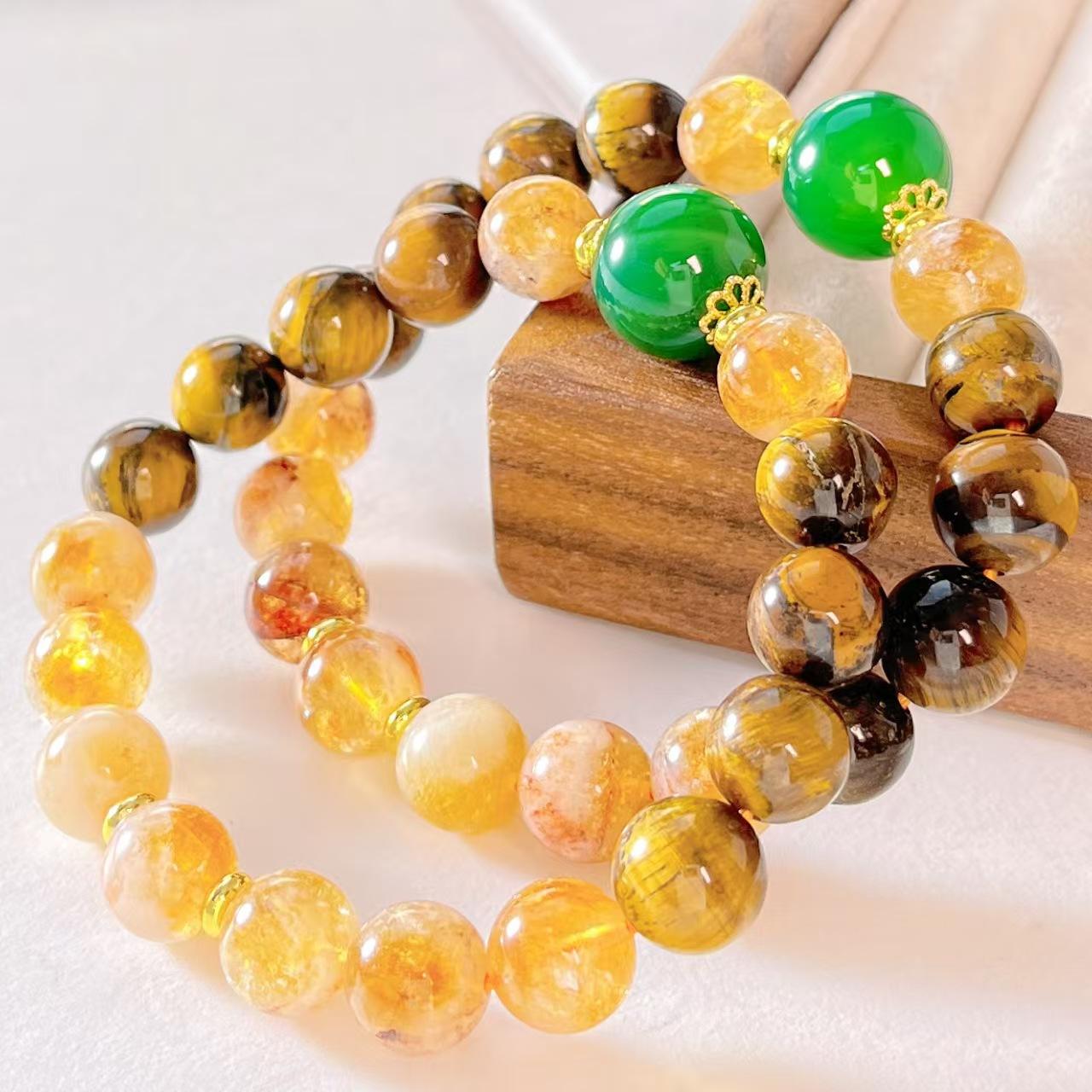 Vintage Boutique Natural Honey Milk Cover Citrine Tiger S Eye Chalcedony Green Chalcedony Bracelet Bracelet