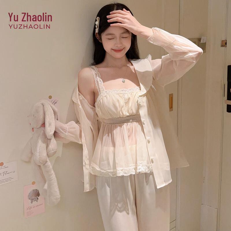 YUZHAOLIN French Vintage Lace 3-Piece Lingerie Set M