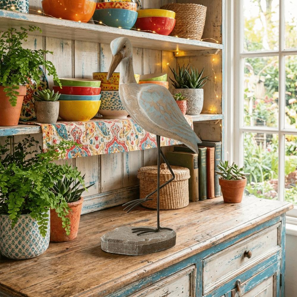 Vintage Sea Bird Figurine Handcrafted Nautical Statue Long-legged Bird Ornament  Office Desktop