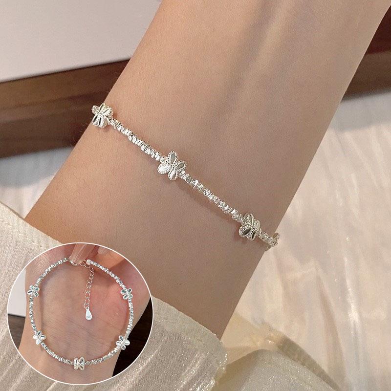 Korean Style S925 Silver Plated Rainbow Bead Heart Bear Bracelet - Women's Fashion Jewelry