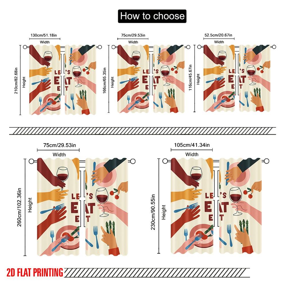 2pcs 2D flat printing Window Treatment Curtains LET'S EAT PEOPLE FOOD Polyester Fabric Without Electricity Festive Holiday Use