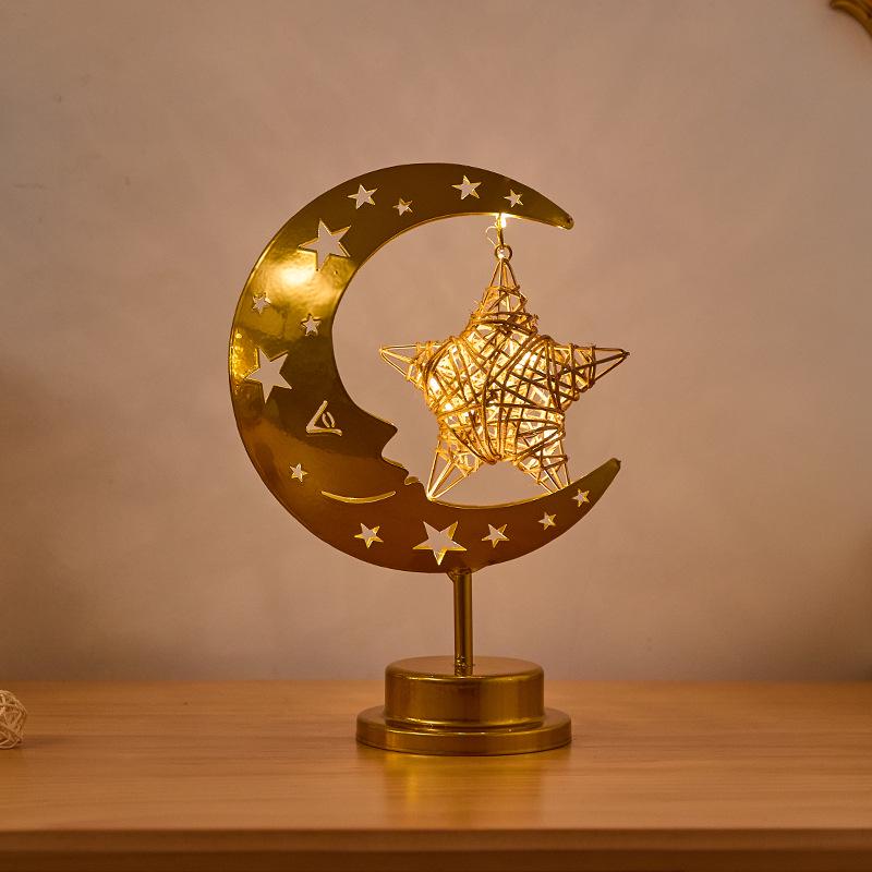 Middle Eastern Festival Moon and Star LED Decorative Rattan Ornament Lamp for Bedroom
