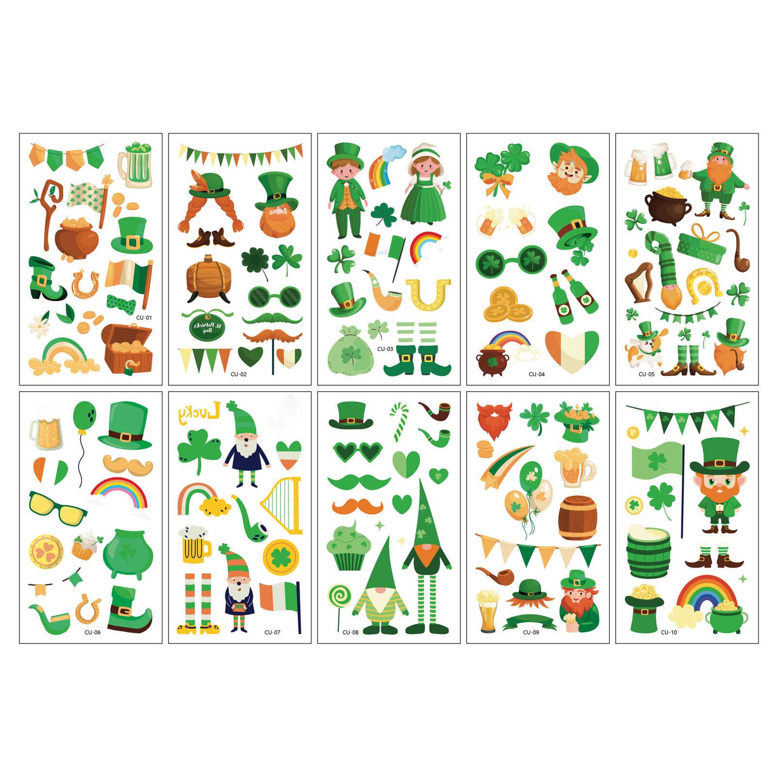 

Green Hat And Floral Pattern Temporary Tattoos, Irish Festival Stickers, St. Patrick s Day Temporary Tattoos. One Size