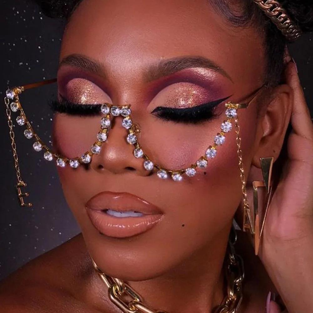 Letter E-A Tassel Eyeglass Frame No Lens Adjustable Jewelry Rave Designer Crystal Eyewear Frame Women Face Decoration