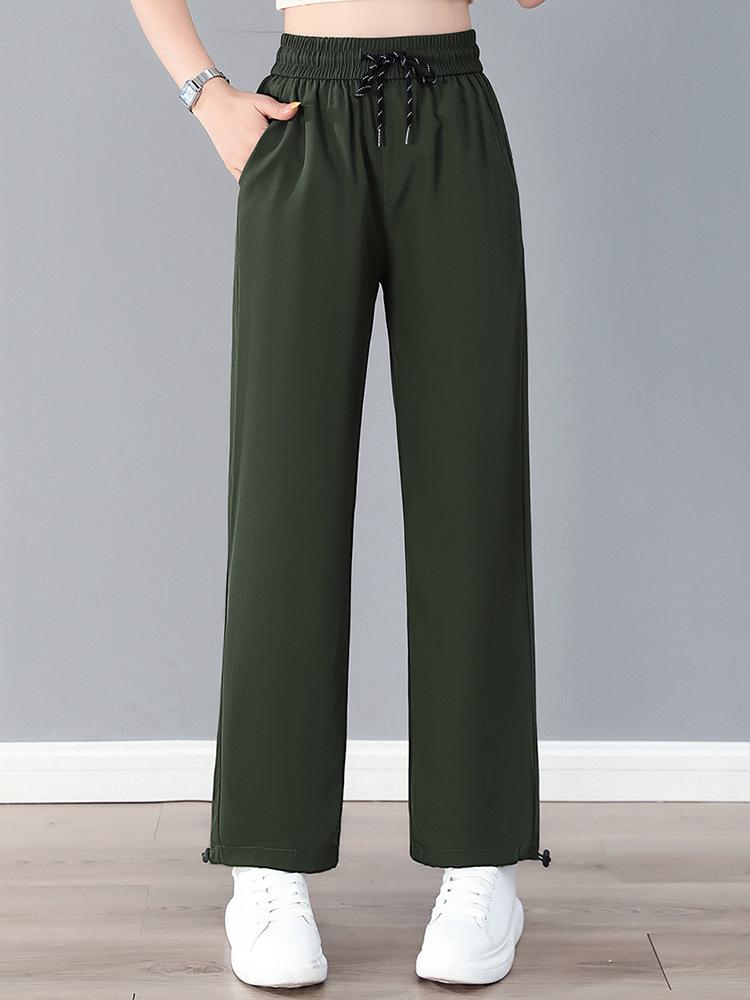 Women's Stylish High-Waist Ice Silk Wide-Leg Pants - Summer, Lightweight, Drapey, Middle-Aged Style
