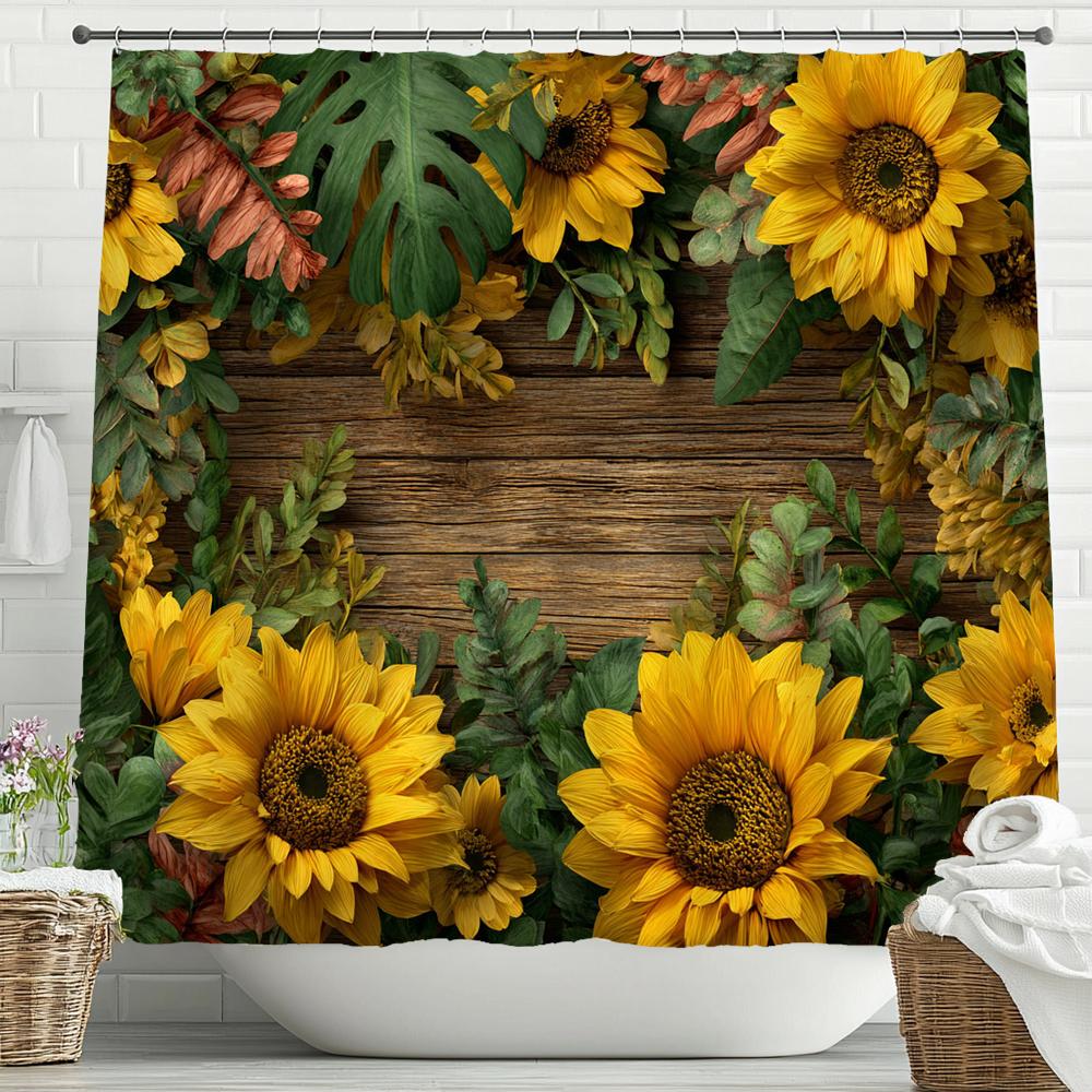 Plants and Flowers On the Board, Sunflowers Shower Curtain Bathroom Curtain,Hanging Curtain 12 Hooks Decoration Machine Washable
