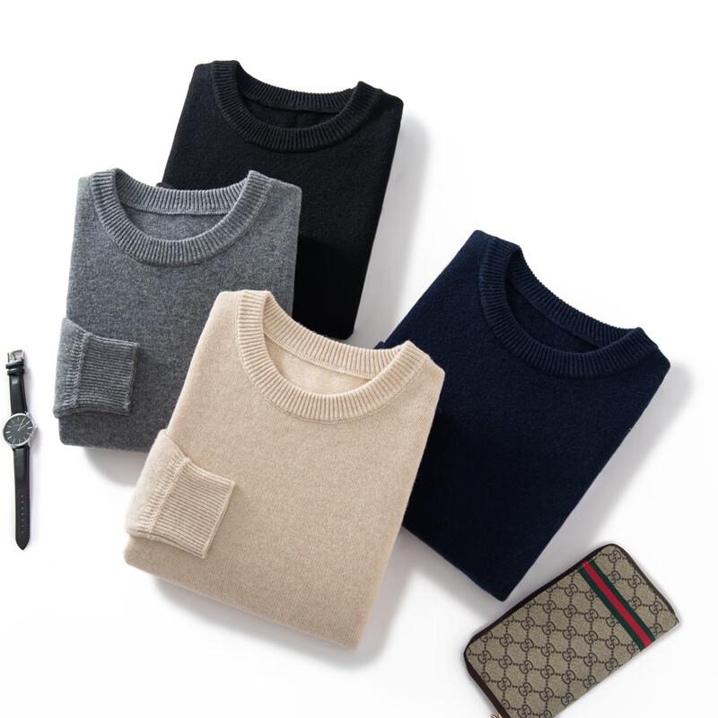 Fanzhen Men's 100% Pure Cashmere Round Neck Pullover Sweater