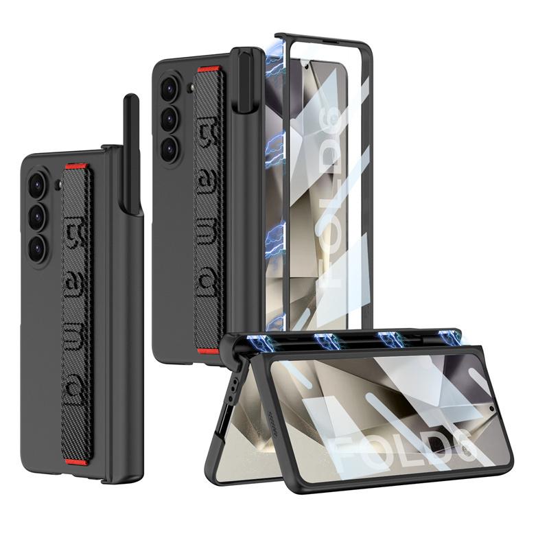 With Wrist Strap Pen Holder Case for Samsung Galaxy Z Fold 7 6 5 4 Cover with Screen Glass Pen Slot Hard for Galaxy Z Fold3 Case
