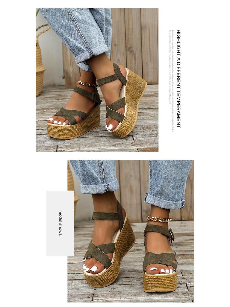 2024 Summer Plus Size Women's Wedge Heel Sandals with Buckle, European & American Style