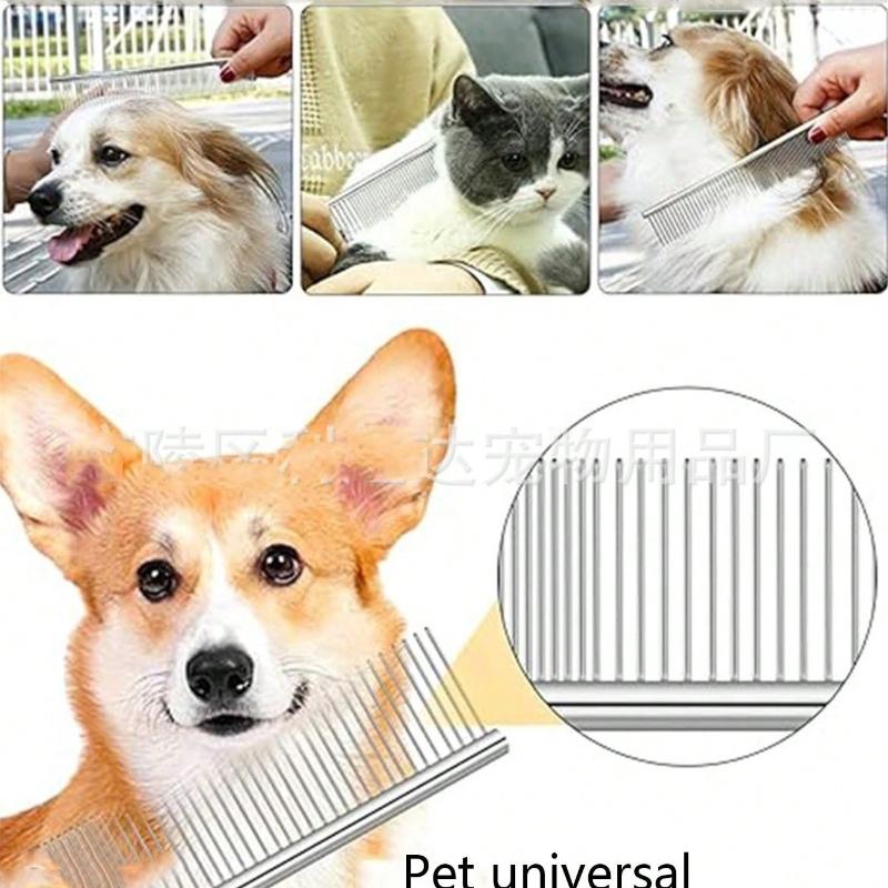 1pc Pet Metal Straightening Comb, Pet Grooming Detangling Brush, Dog Brush, Cat Brush, Electroplated Wide-Tooth Comb