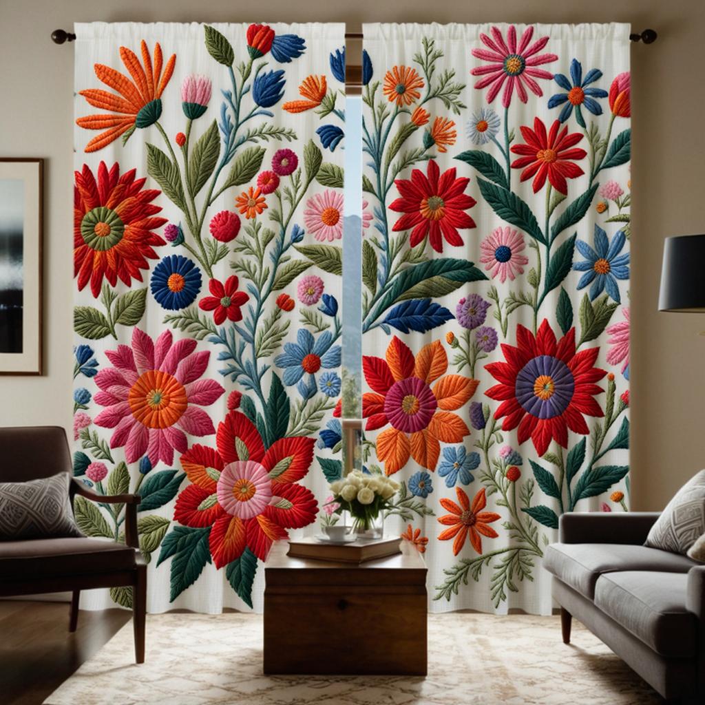 2pcs HD Chinese style embroidery three-dimensional flower decoration curtain Red tie digital printed curtain Home decoration