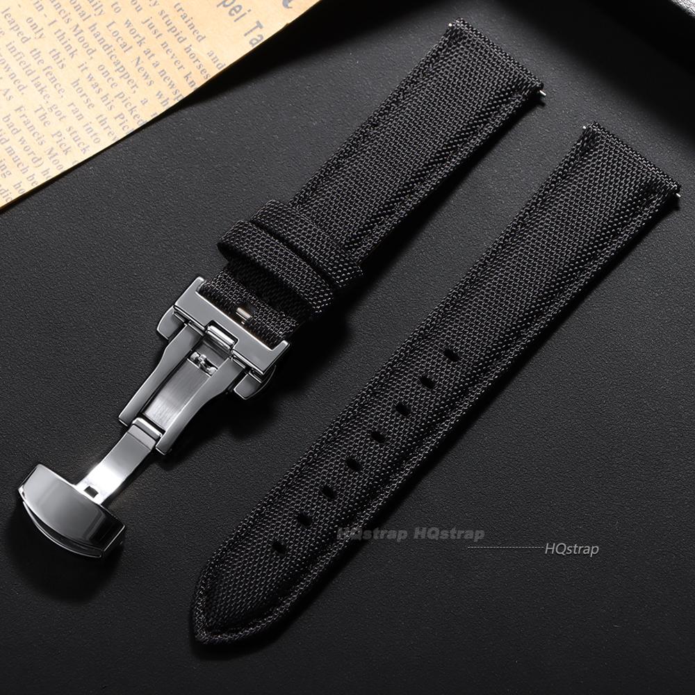 Cinturino per Orologio in Tela 20mm 22mm Rilascio Rapido Impermeabile in Pelle di Mucca per Omega per Seiko Cinturini con Fibbia Deployante a Farfalla
